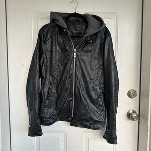 Zara Mens Faux Leather Coat with Hood size L